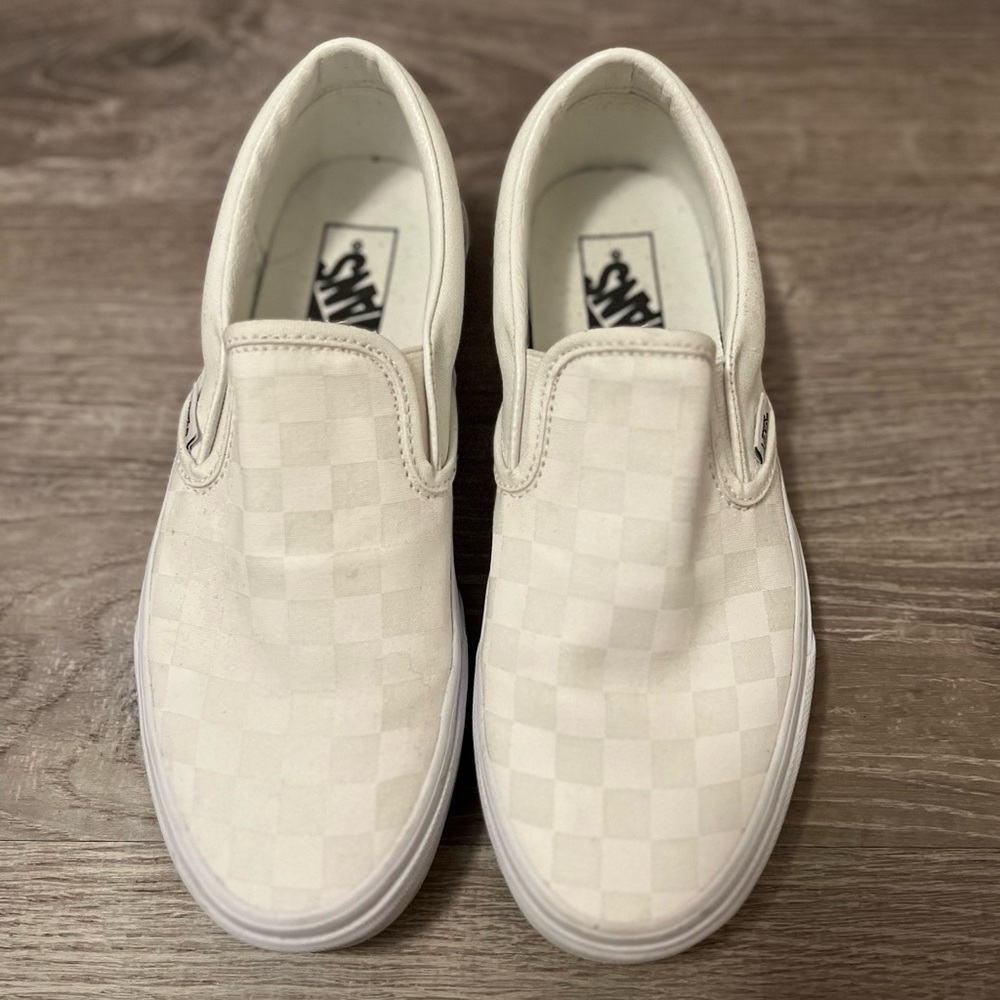 White Slip-On Checkerboard Vans